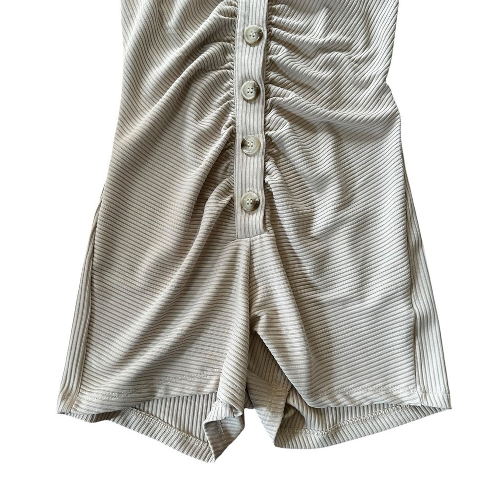 Princess Polly Thea Romper Ribbed Beige Button Down -Size 2 - Picture 5 of 11